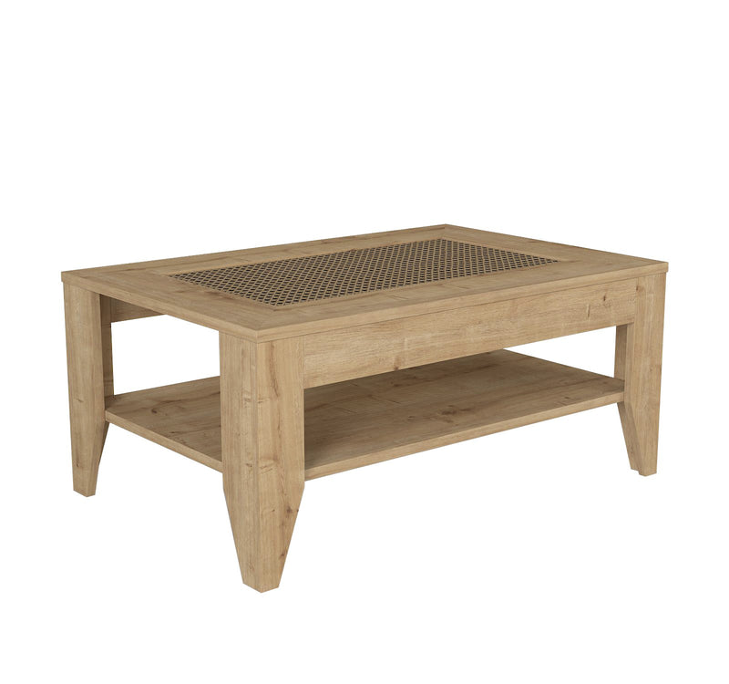 Tavolino da salotto in legno naturale con ripiano cm 90x60x40h