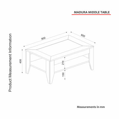 Tavolino da salotto in legno naturale con ripiano cm 90x60x40h