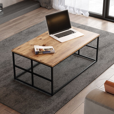 Tavolino design semplice da caffè moderno ripiano in legno finitura naturale cm 100x60x40h