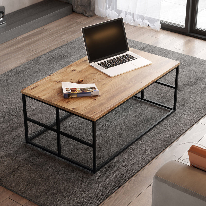 Tavolino design semplice da caffè moderno ripiano in legno finitura naturale cm 100x60x40h