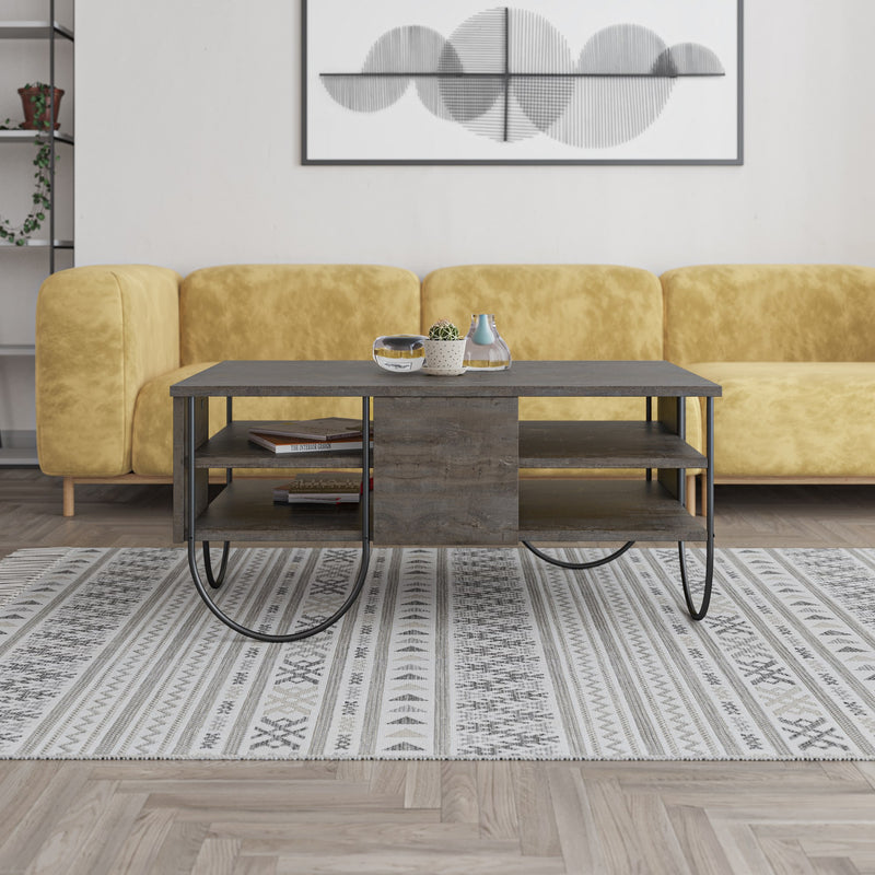 Tavolino basso salotto con 2 ripiani industrial cm 94x60x44h - vari colori