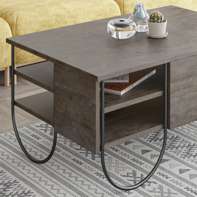 Tavolino basso salotto con 2 ripiani industrial cm 94x60x44h - vari colori