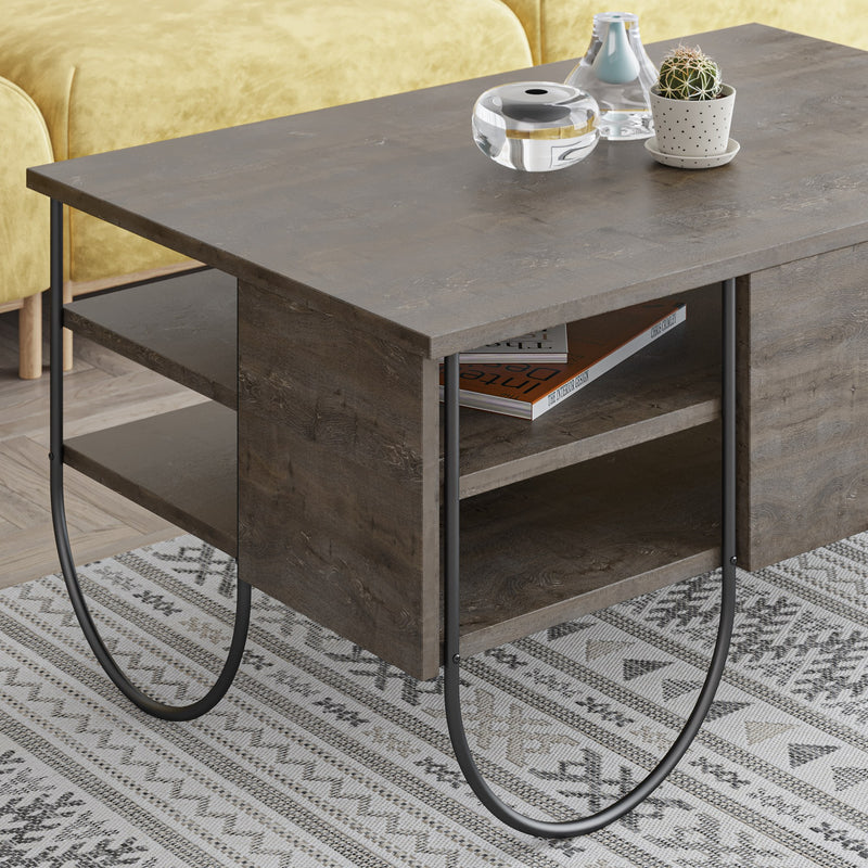 Tavolino basso salotto con 2 ripiani industrial cm 94x60x44h - vari colori
