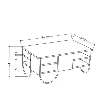 Tavolino basso salotto con 2 ripiani industrial cm 94x60x44h - vari colori