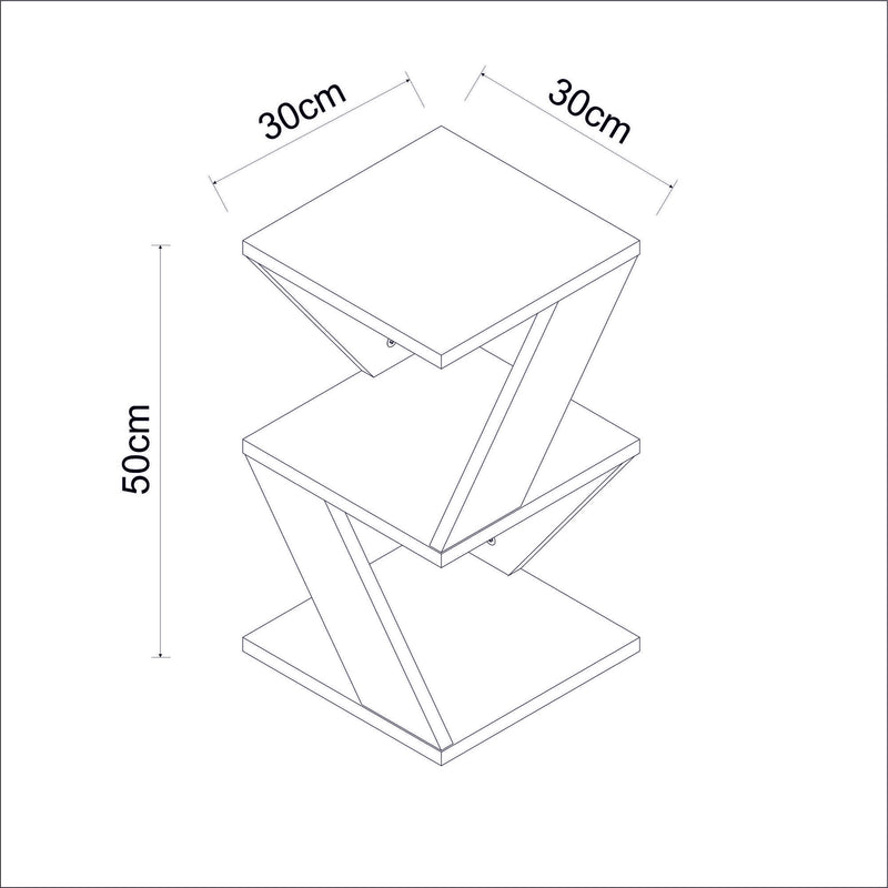 Tavolino salotto moderno colore bianco design geometrico 2 vani cm 30x30x50h