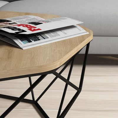 Tavolino grande da salotto base in metallo nero piano ottagonale quercia cm 90x90x38h
