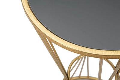 Tavolino alto da salotto design colonnina in metallo colore oro e vetro cm 40x80h