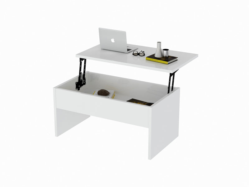 Tavolino contenitore moderno con top apribile colore bianco cm 90x45x52h