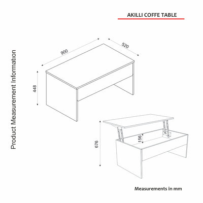 Tavolino contenitore moderno con top apribile colore bianco cm 90x45x52h