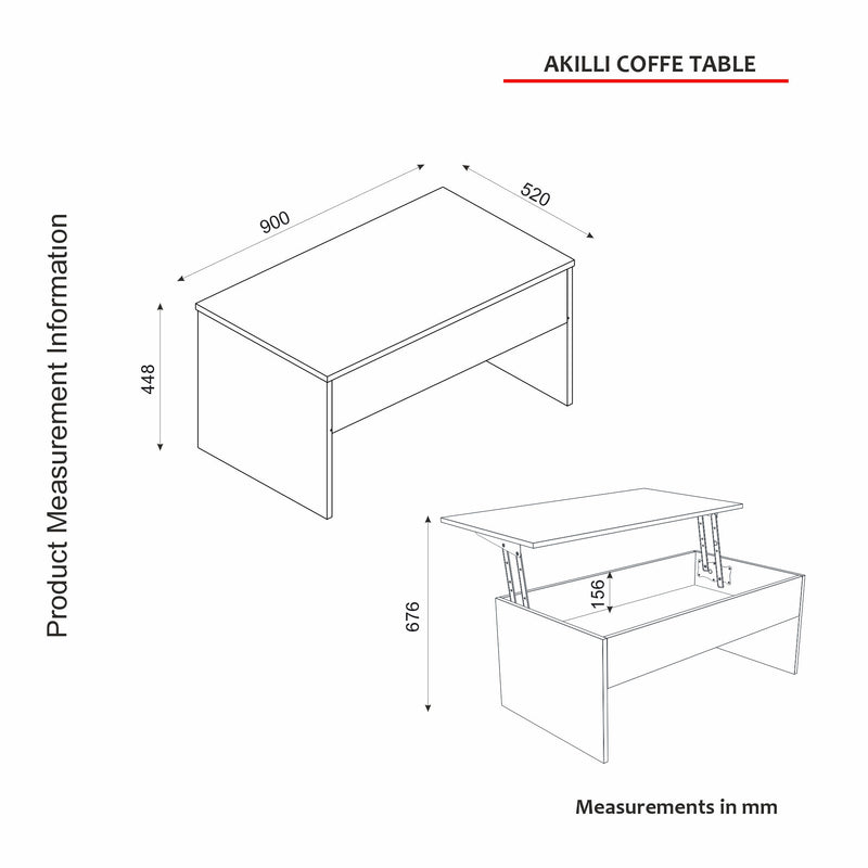 Tavolino contenitore moderno con top apribile colore bianco cm 90x45x52h