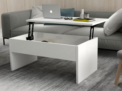 Tavolino contenitore moderno con top apribile colore bianco cm 90x45x52h