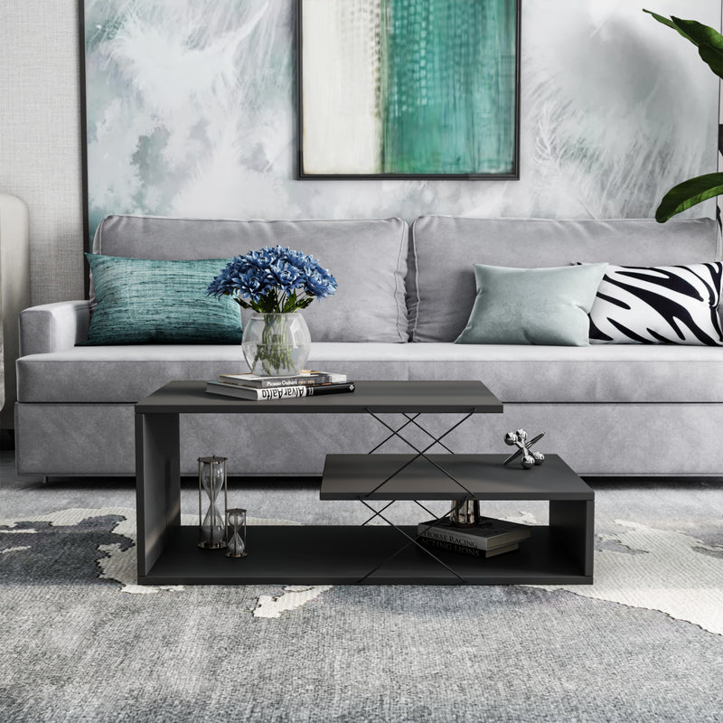 tavolino design da salotto basso in legno antracite