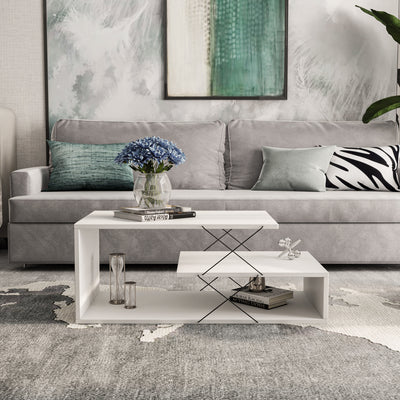 tavolino da salotto basso moderno in legno bianco
