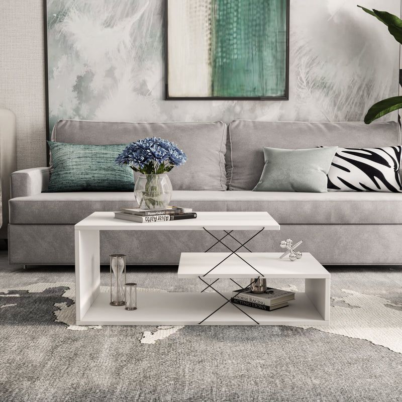 tavolino da salotto basso moderno in legno bianco
