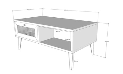 Tavolino da salotto bifacciale con 2 cassetti in legno colore naturale cm 97x55x45h