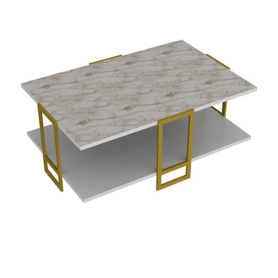 Tavolino da salotto elegante marmo bianco e oro cm 91x61x36h