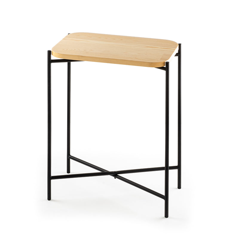 Tavolino moderno da salotto in metallo nero piano in legno cm 40x26x56h