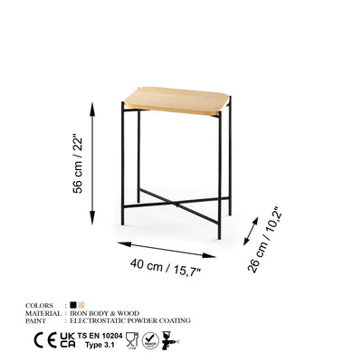 Tavolino moderno da salotto in metallo nero piano in legno cm 40x26x56h