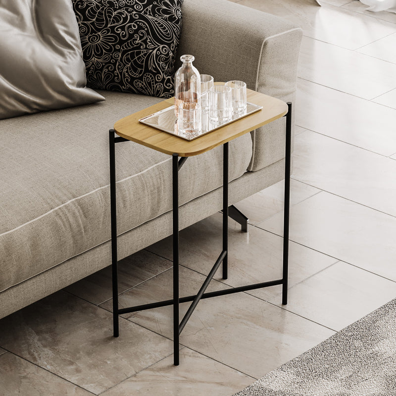 tavolino da caffè moderno in metallo nero piano in legno naturale