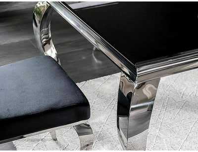 Tavolino elegante da salotto con piano in vetro nero e gambe cromo cm 120x60x45h