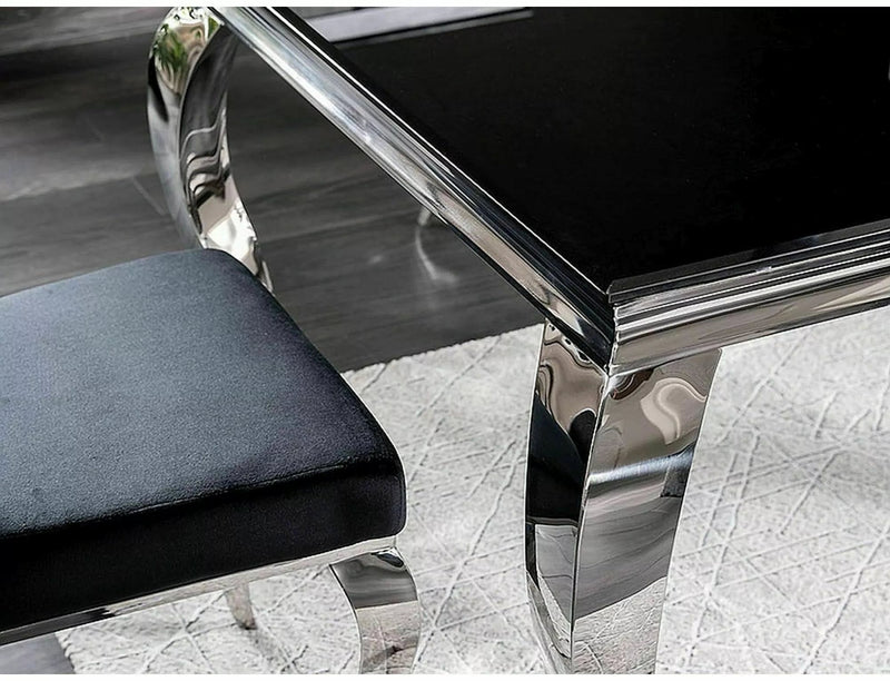 Tavolino elegante da salotto con piano in vetro nero e gambe cromo cm 120x60x45h