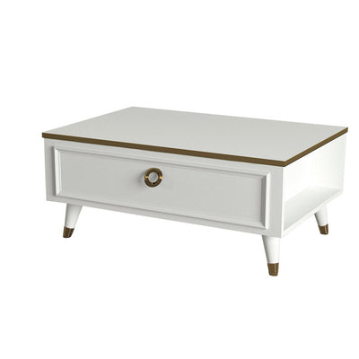Tavolino da salotto elegante con anta a ribalta bianco e oro cm 90x60x38h