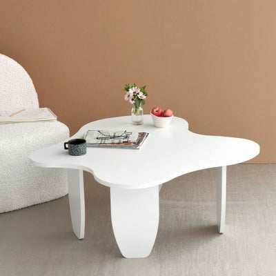 Tavolino design da salotto piano sagomato in legno colore bianco cm 100x100x40h