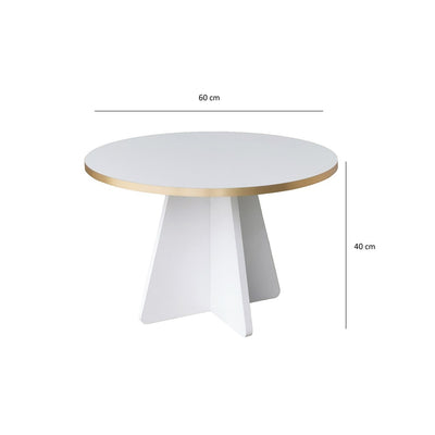 Tavolino basso da salotto elegante colore bianco bordo dorato cm 60x40h