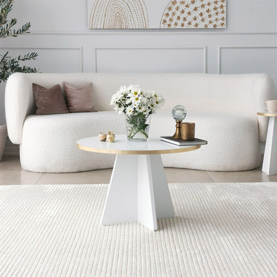Tavolino basso da salotto elegante colore bianco bordo dorato cm 60x40h