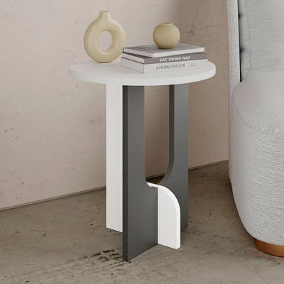 tavolino da salotto moderno tondo basso in lego bicolore bianco e antracite