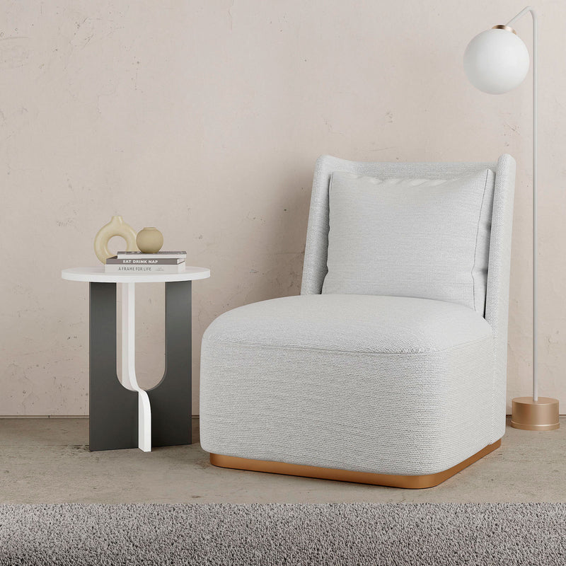 Tavolino design rotondo basso in legno bicolore bianco e antracite cm 40x47h