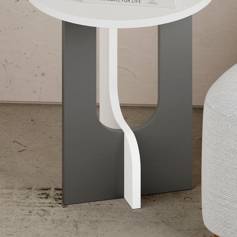 Tavolino design rotondo basso in legno bicolore bianco e antracite cm 40x47h