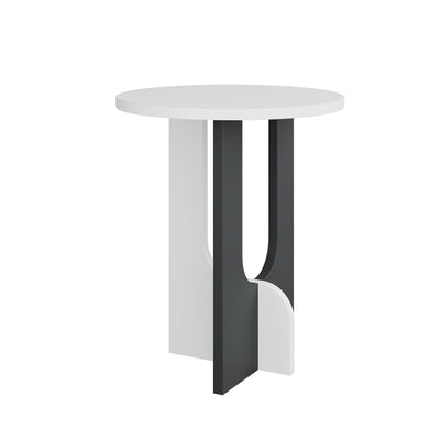 Tavolino design rotondo basso in legno bicolore bianco e antracite cm 40x47h