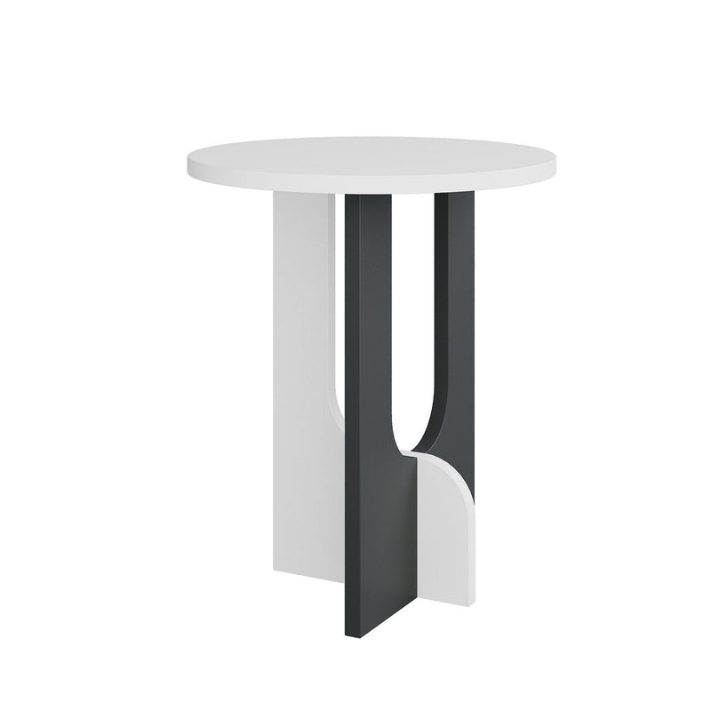 Tavolino design rotondo basso in legno bicolore bianco e antracite cm 40x47h