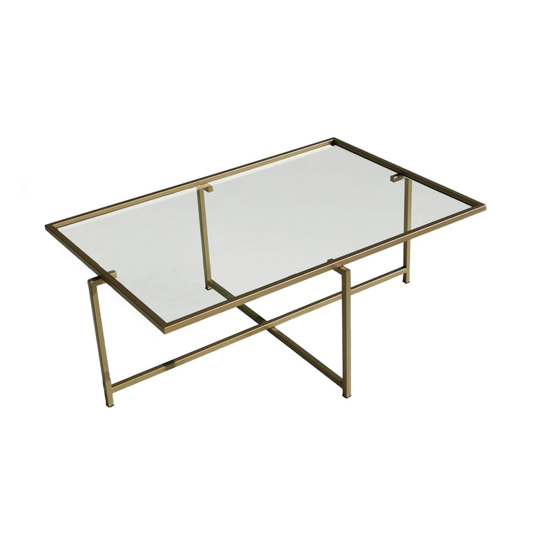 Tavolino design rettangolare basso in metallo dorato e vetro cm 94x64x35h