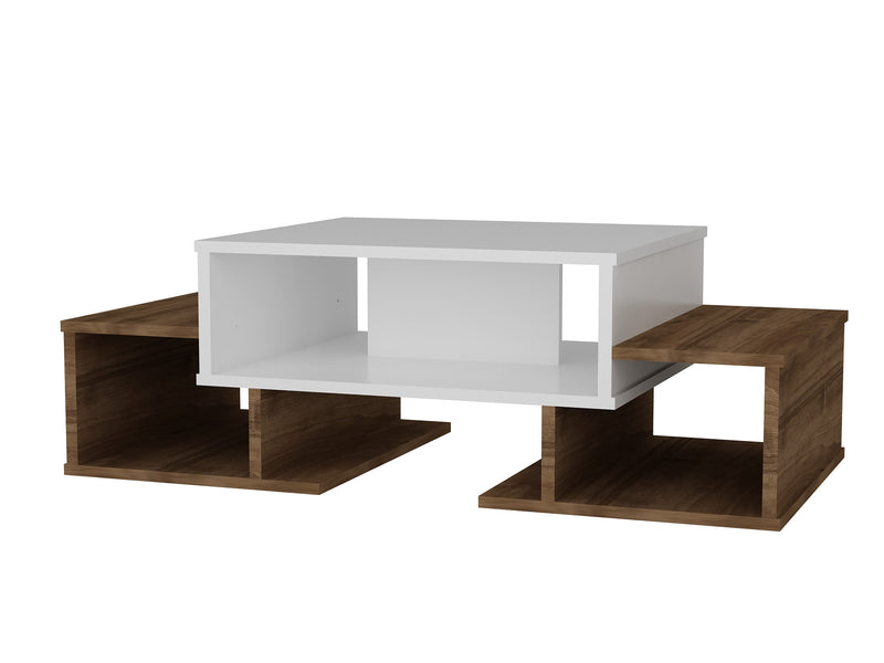 Tavolino 3 ripiani design da salotto in legno con vani a giorno cm 103x60x39h