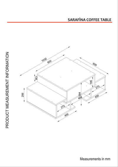 Tavolino 3 ripiani design da salotto in legno con vani a giorno cm 103x60x39h