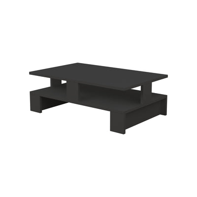 Tavolino bifacciale da salotto design geometrico in legno con vano a giorno cm 80x50x28h