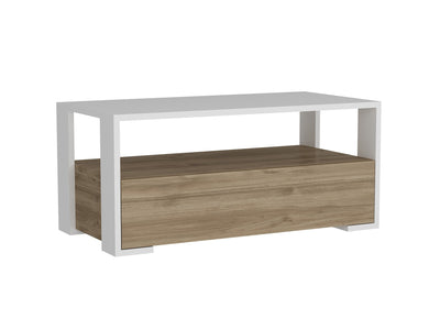 Tavolino design da soggiorno basso con anta in legno bianco e rovere cm 90x44x40h