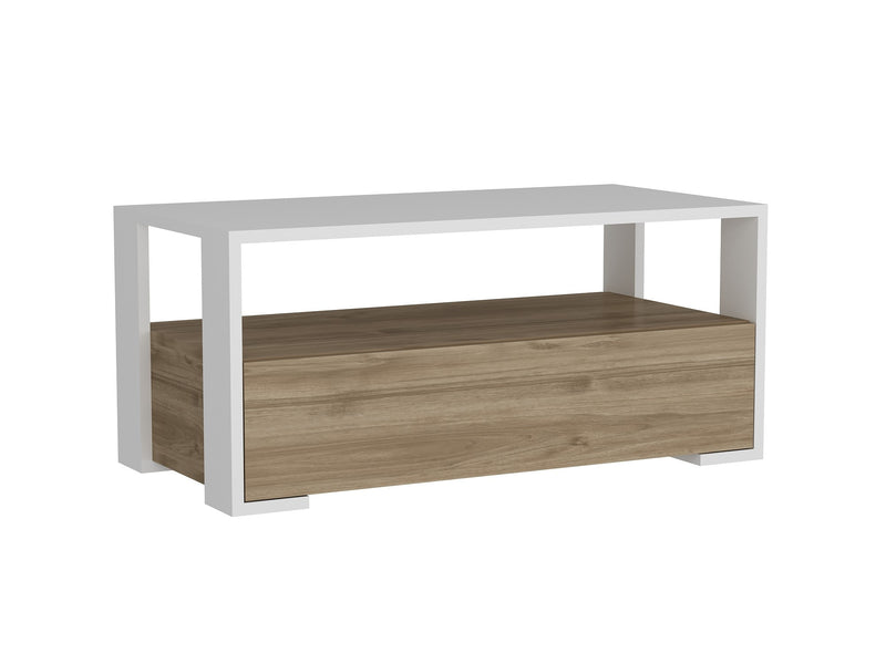 Tavolino design da soggiorno basso con anta in legno bianco e rovere cm 90x44x40h