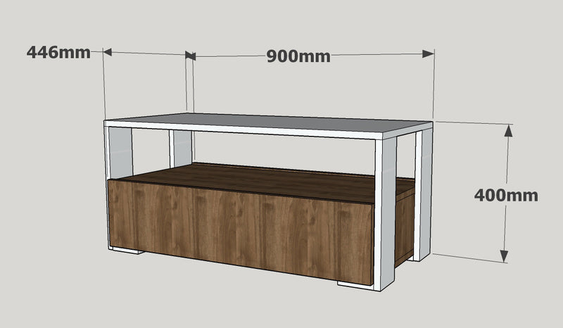 Tavolino design da soggiorno basso con anta in legno bianco e rovere cm 90x44x40h
