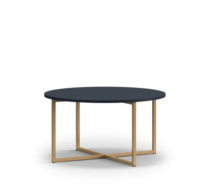 tavolino basso rotondo da salotto cm 80 base in metallo dorato piano in legno blu navy