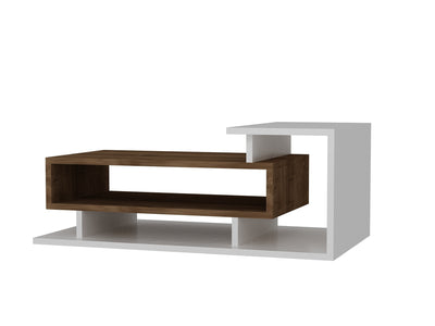 Tavolino design da salotto basso in legno bianco e noce cm 90x50x35h