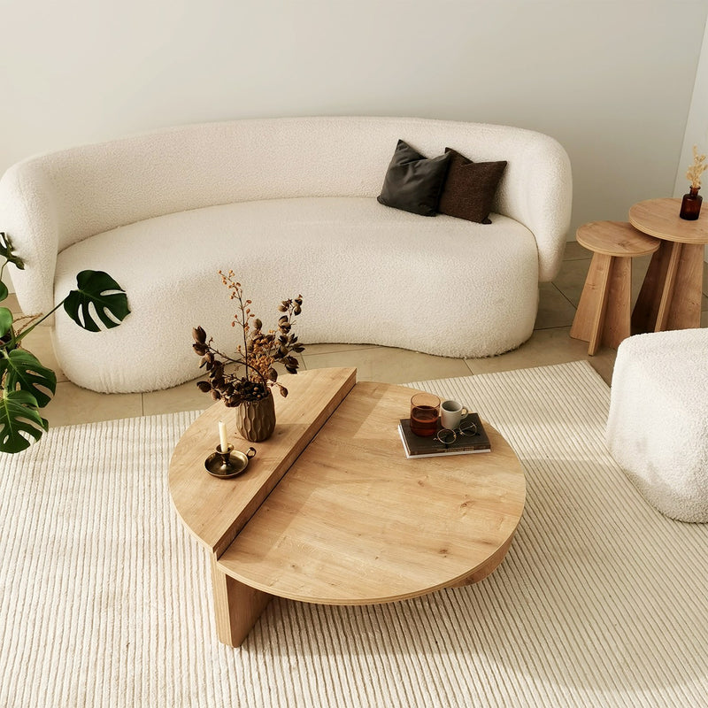 Tavolino design basso da caffè in legno colore quercia cm 90x35h