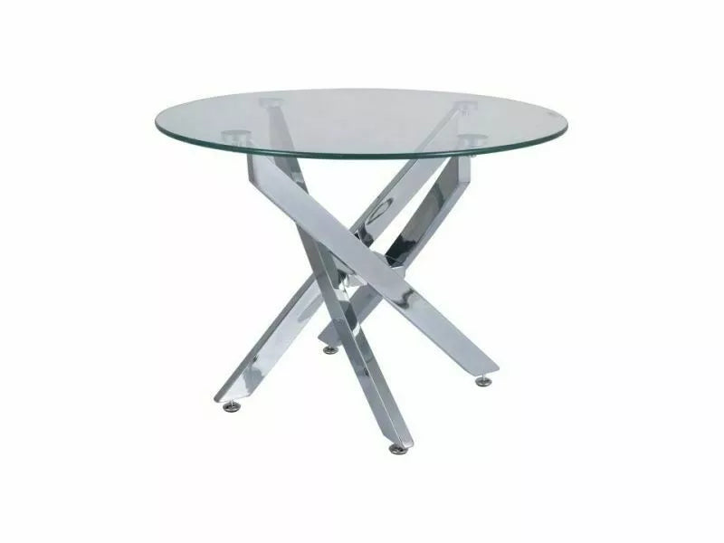 Tavolino tondo elegante con gambe incrociate silver e piano in vetro cm 60x45h