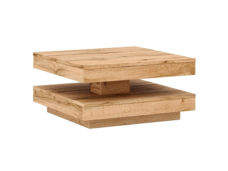 Tavolino quadrato moderno da salotto rovere  con piano girevole cm 67x67x33h