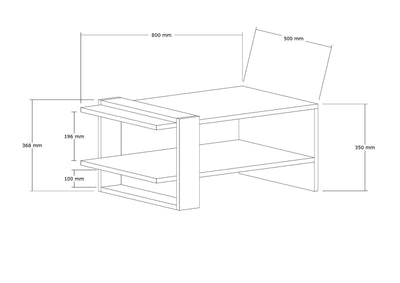 Tavolino da caffè design 2 ripiani colore noce e bianco cm 80x50x35h