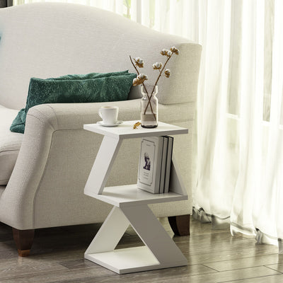 Tavolino salotto moderno colore bianco design geometrico 2 vani cm 30x30x50h