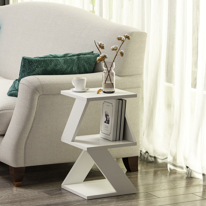 Tavolino salotto moderno colore bianco design geometrico 2 vani cm 30x30x50h