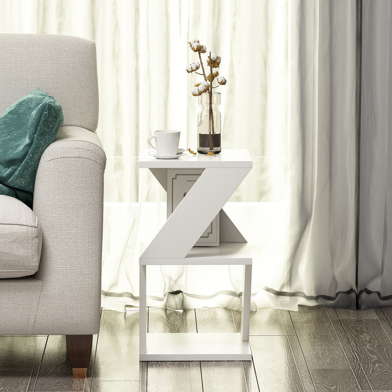 Tavolino salotto moderno colore bianco design geometrico 2 vani cm 30x30x50h
